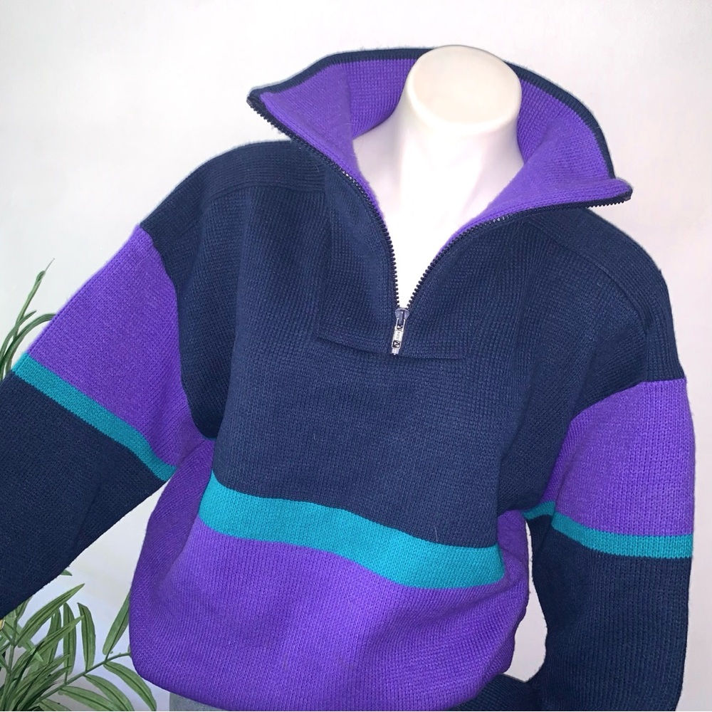 v i n t a g e :: Oversized 90s Bold Colorblock Ski Knit Sweater - Picture 3 of 11